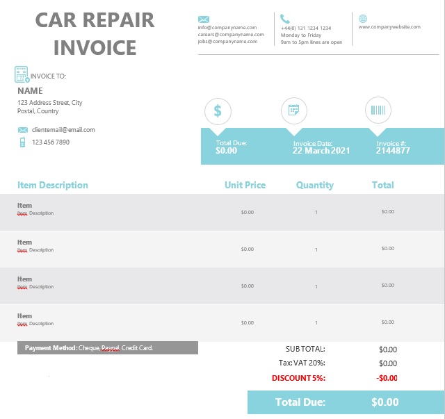 car repair invoice template word