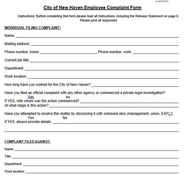 city of new haven employee complaint form