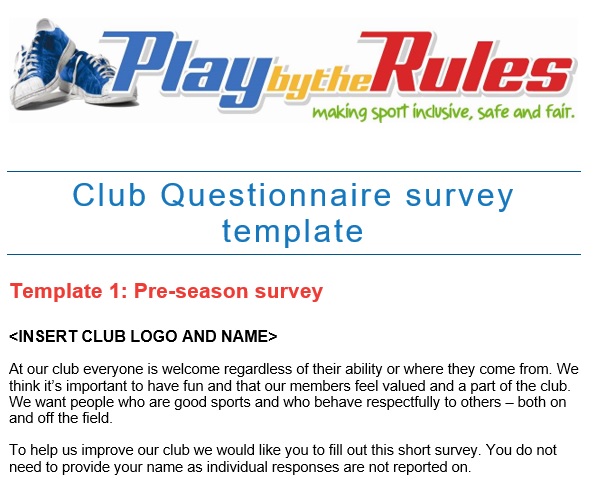 club questionnaire survey template