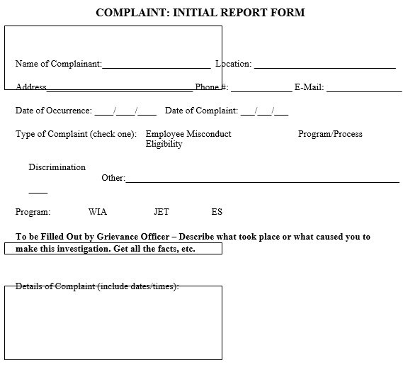 complaint initial report form