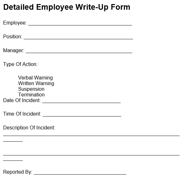 detailed employee write up form
