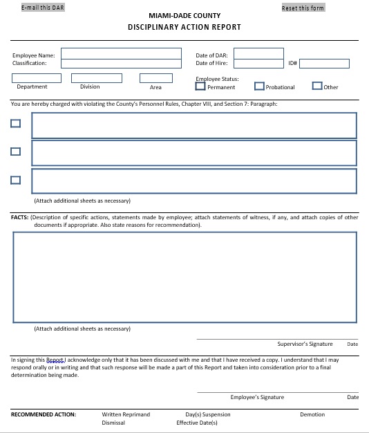 disciplinary action report template