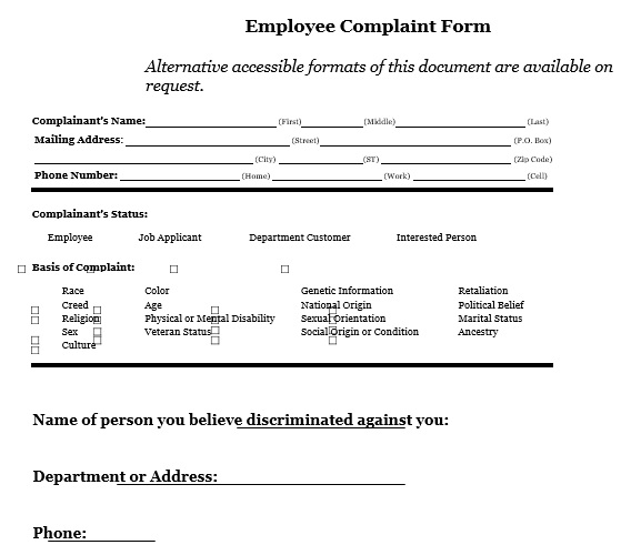 employee complaint form template 1