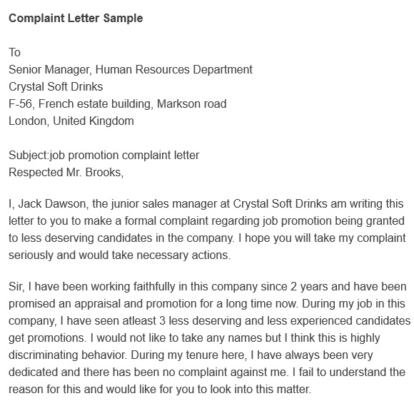 employee complaint letter sample