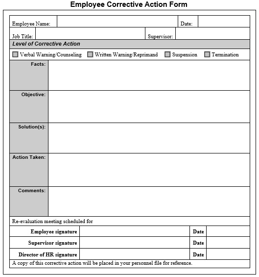 employee corrective action form