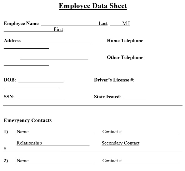 employee data sheet