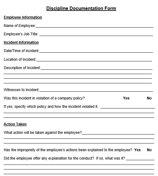 employee discipline documentation form