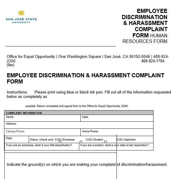 employee discrimination harassment complaint form