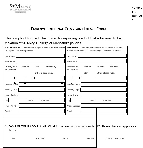 employee internal complaint intake form