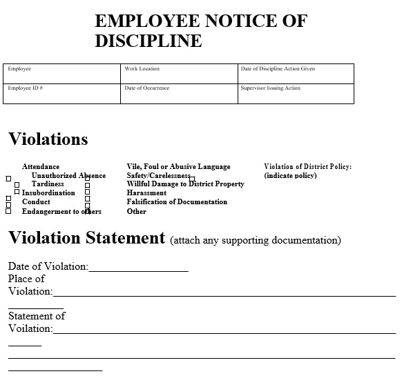 employee notice of discipline form