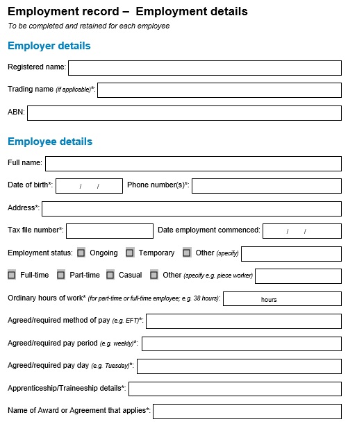 employment record form