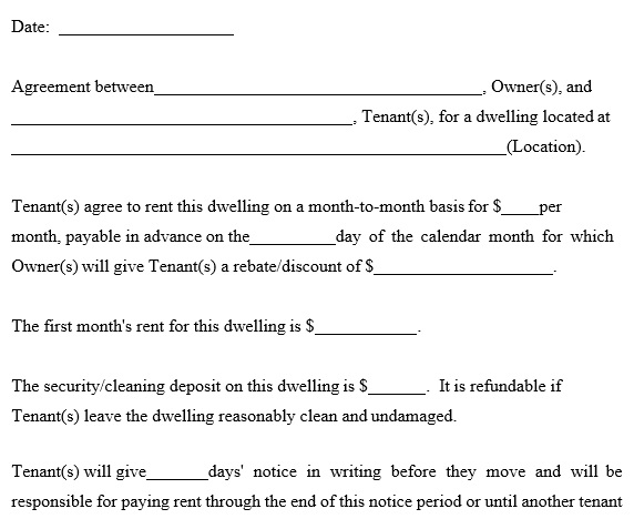 fillable room rental agreement template