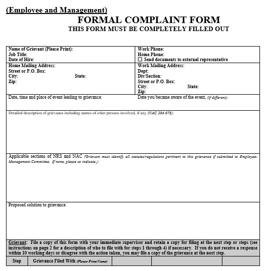 formal employee complaint form