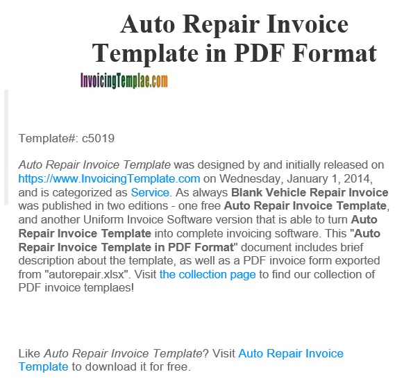 free auto repair invoice template 2