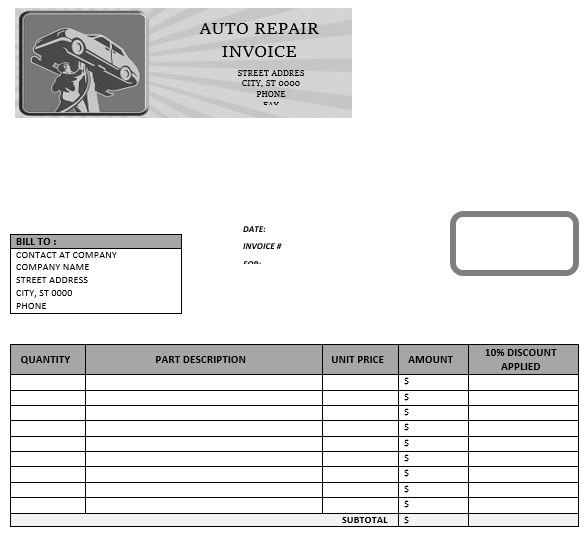 free auto repair invoice template 4