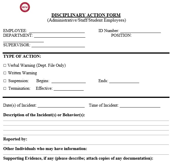free disciplinary action form 1