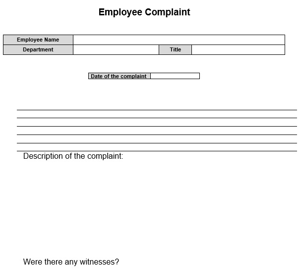 free employee complaint form 1