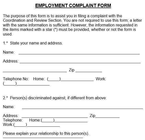 free employee complaint form 12