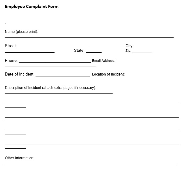 free employee complaint form 13