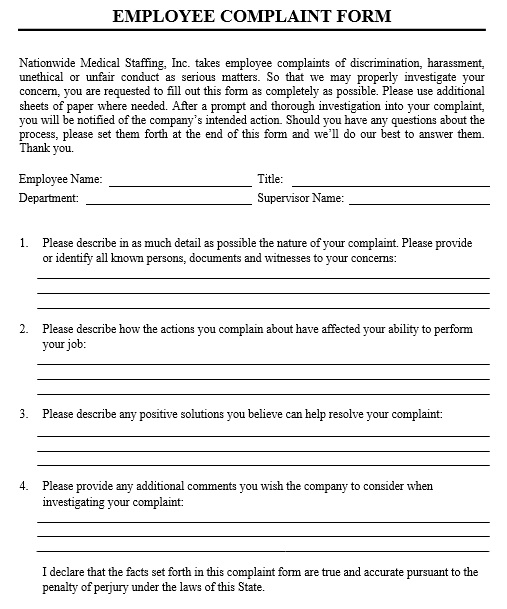 free employee complaint form 3