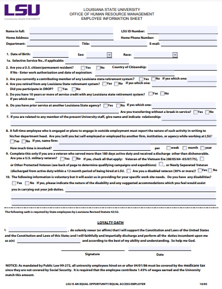 free employee information form 2