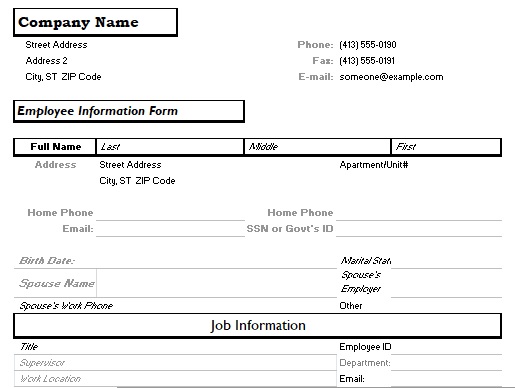 free employee information form 3