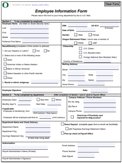 free employee information form
