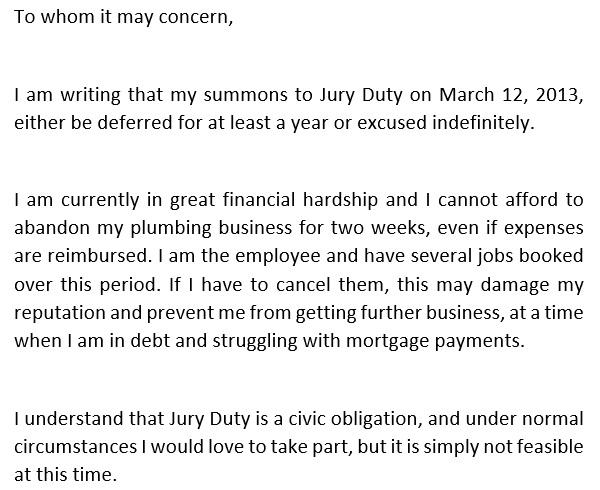 free jury duty excuse letter 5