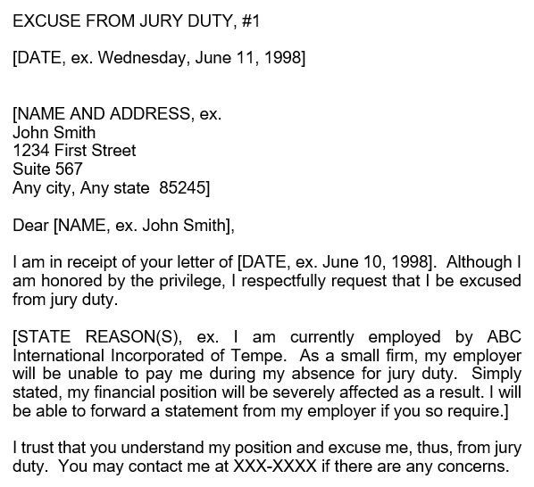 free jury duty excuse letter 7