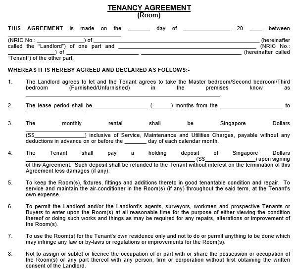 free room rental agreement template 2