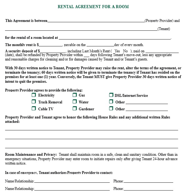 free room rental agreement template 4