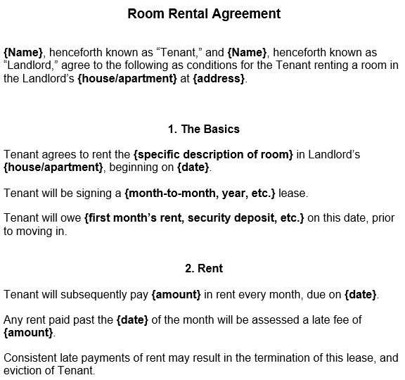 free room rental agreement template 5