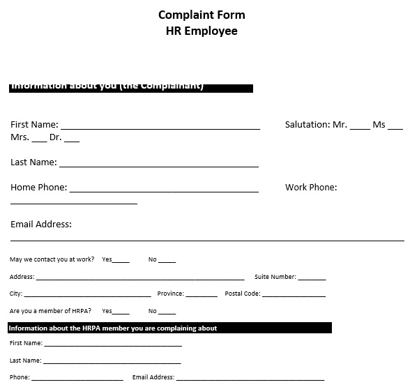 hr employee complaint form