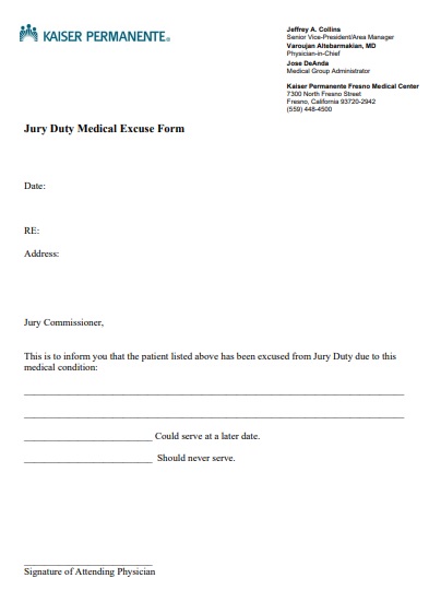 jury duty medical excuse form