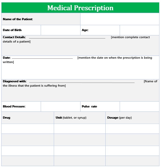 medical prescription template
