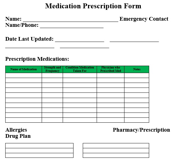 medication prescription form