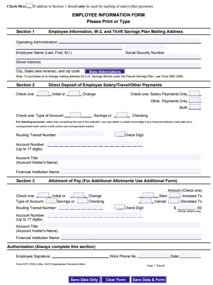 printable employee information form