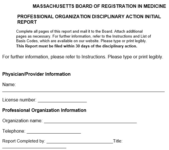 professional organization disciplinary action initial report form