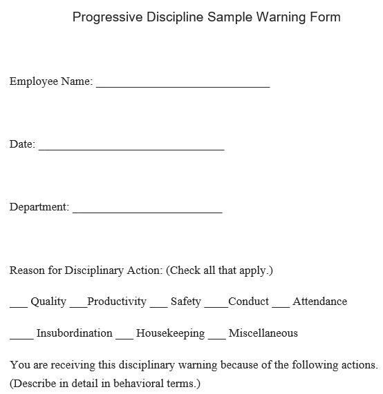 progressive discipline sample warning form