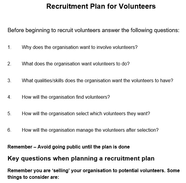 recruitment plan for volunteers