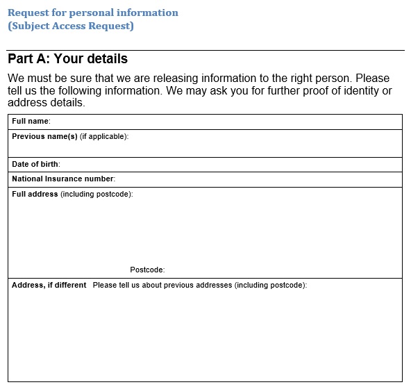 request for personal information form