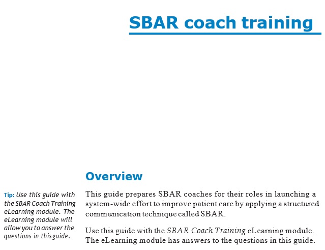sbar coach training template
