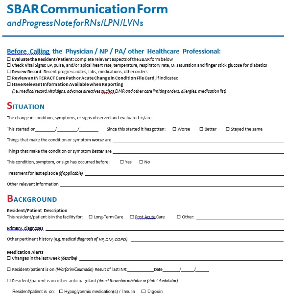 sbar communication form