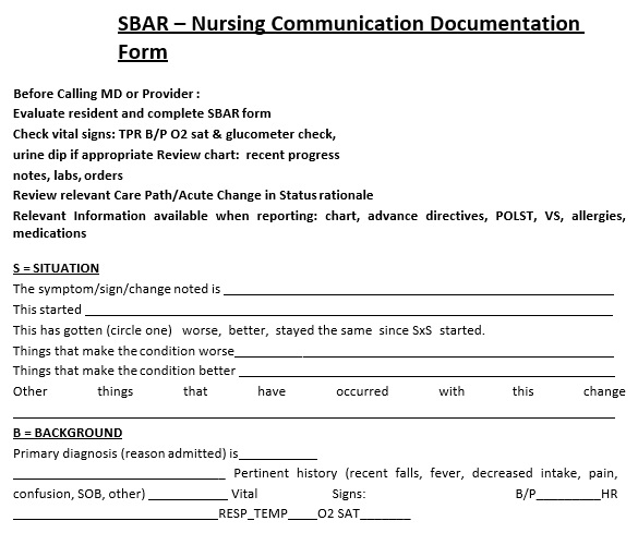 sbar nursing communication documentation form