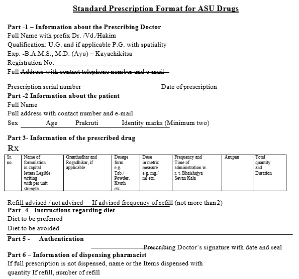 standard prescription format for asu drugs