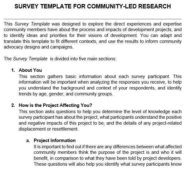 survey template for community led research