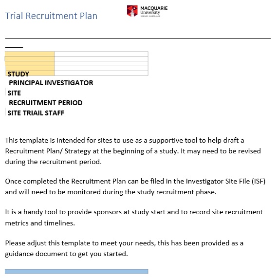 trial recruitment plan template