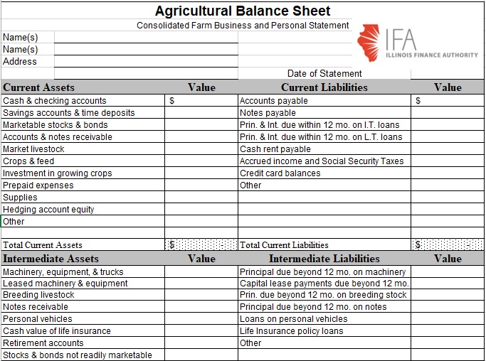 agricultural balance sheet template