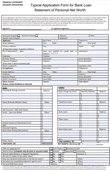 application form for bank loan statement template