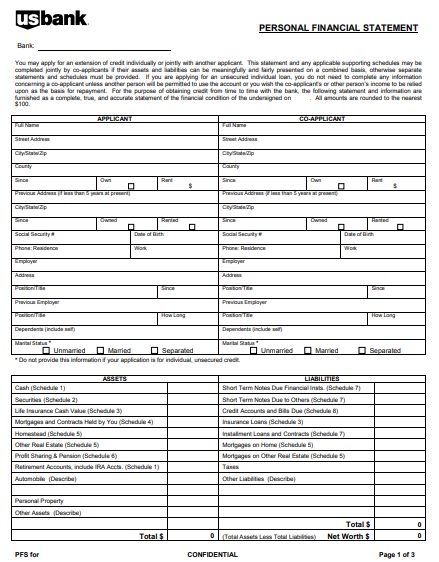 bank financial statement form
